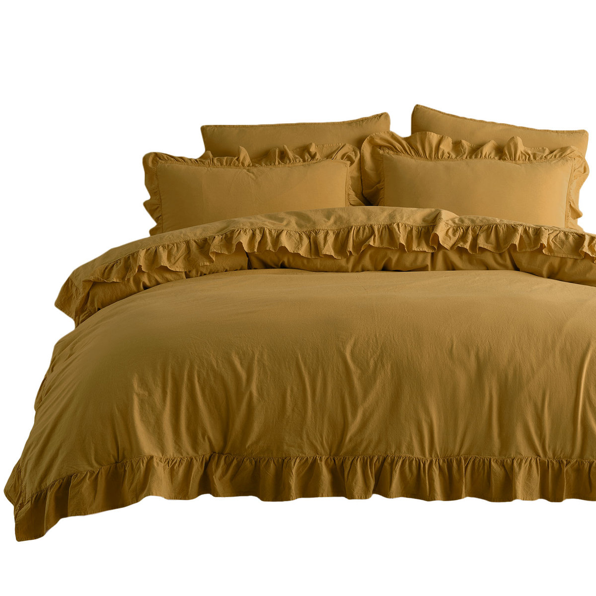 Pościel 160x200 oliwkowa z falbanką jednobarwna w pudełku jednobarwna Stonewashed Ecru Olive