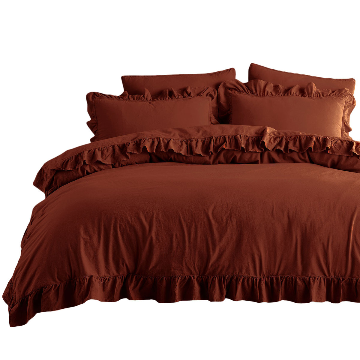 Pościel 160x200 bordowa z falbanką jednobarwna w pudełku jednobarwna Stonewashed Smoke Pablica