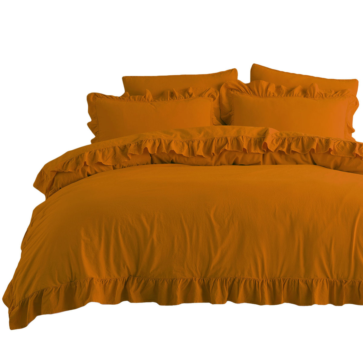 Pościel 220x200 ruda brązowa z falbanką jednobarwna w pudełku jednobarwna Stonewashed Sudan Brown