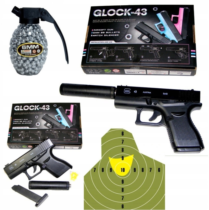 GLOCK Pistolet Pistolety + TARCZA I KULKI