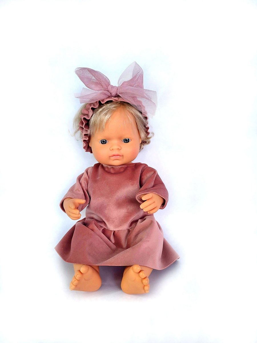 Ubranka dla lalki Miniland 32-38 cm Komplet sukienka+majtki+opaska velvet