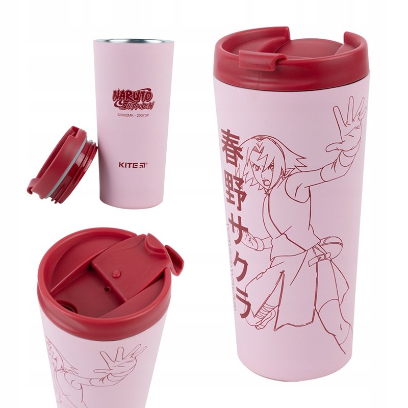 KUBEK TERMICZNY ANTYPOŚLIZGOWY RÓŻOWY 440ml NARUTO KITE