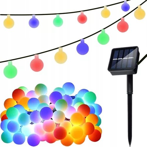 Girlanda Solarna LED Ogrodowe Lampki 50 Kul 590cm 8 Trybów Wielokolorowe