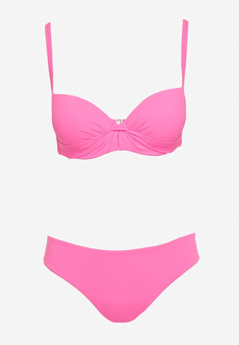 Fuksjowe Komplet Dwuczęściowy Bikini Biustonosz z Metalowym Zapięciem Majtki Typu Figi Vertella