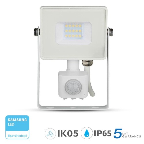 Projektor LED V-TAC 10W SAMSUNG CHIP Czujnik Ruchu Funkcja Cut-OFF Biały VT-10-S 3000K 800lm 5 Lat Gwarancji