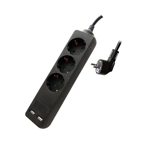 Przedłużacz 3 gniazda V-TAC 2 porty USB (3G 1.5MM2 X 5M) Czarny VT-1125
