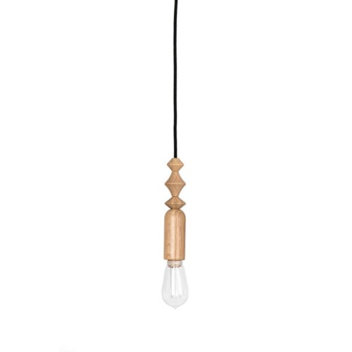 Lampa wisząca z dębowymi koralikami Loft Tammi czarna maskownica i czarny przewód w bawełnianym oplocie KOLOROWE KABLE