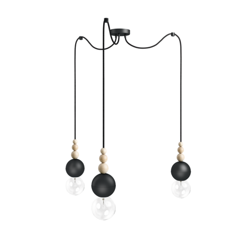 Loft Bala 3 czarna strukturalna lampa wisząca KOLOROWE KABLE