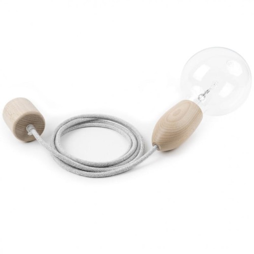 Drewniana lampa Loft Eco Line A lampa wisząca z jasnoszarym przewodem KOLOROWE KABLE