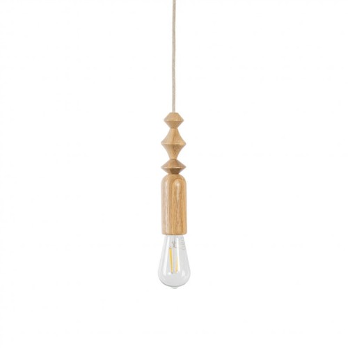 Lampa wisząca z dębowymi koralikami Loft Tammi biała maskownica i przewód w lnianym oplocie KOLOROWE KABLE