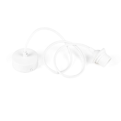 Białe zawieszenie do lamp Loft Metal Cap&Ring z pierścieniem do klosza, abażuru biały oplot 1,1m KOLOROWE KABLE