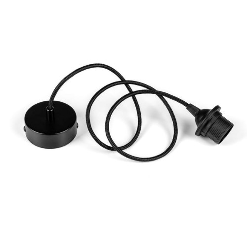 Czarne zawieszenie do lamp Loft Metal Cap&Ring z pierścieniem do klosza, abażuru czarny oplot 1,1m KOLOROWE KABLE