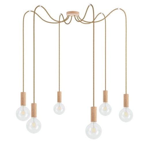 Drewniana lampa wisząca Loft Multi Eco Line X6 TYP B KOLOROWE KABLE