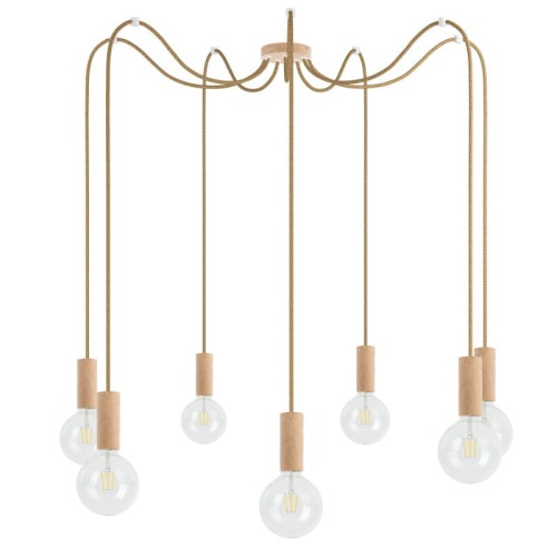 Drewniana lampa wisząca Loft Multi Eco Line X7 TYP B KOLOROWE KABLE