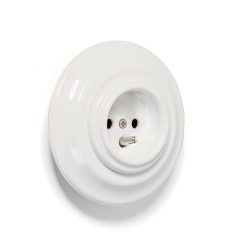 Rustykalne ceramiczne gniazdo podtynkowe w stylu retro z bolcem uziemiającym - białe z ramką pojedynczą Antica Kolorowe Kable
