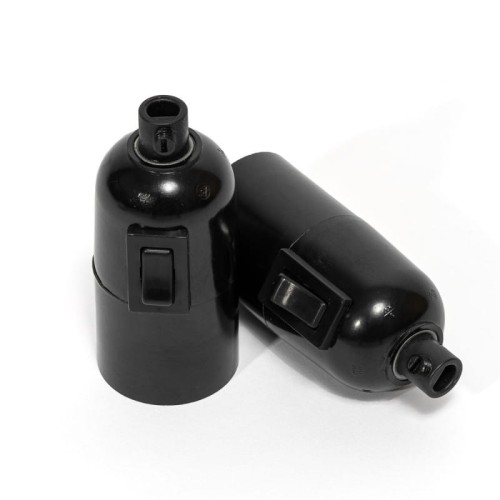 Oprawka żarówki gwint E27 bakelitowa czarna z włącznikiem kołyskowym E27 Kolorowe Kable