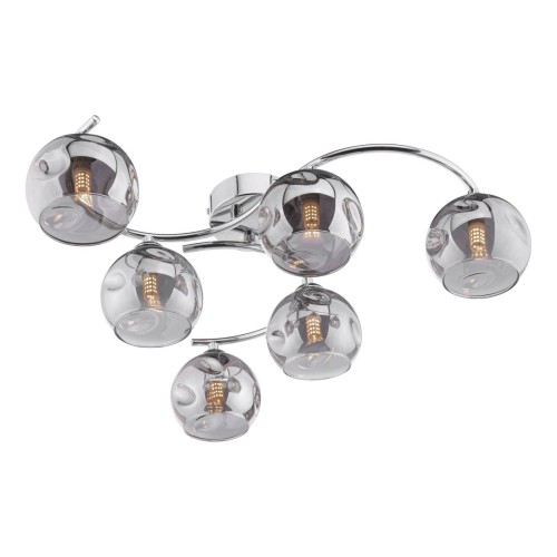 Lampa sufitowa Nakita 6 Light Semi Flush Polished Chrome Smoked Dimpled Glass