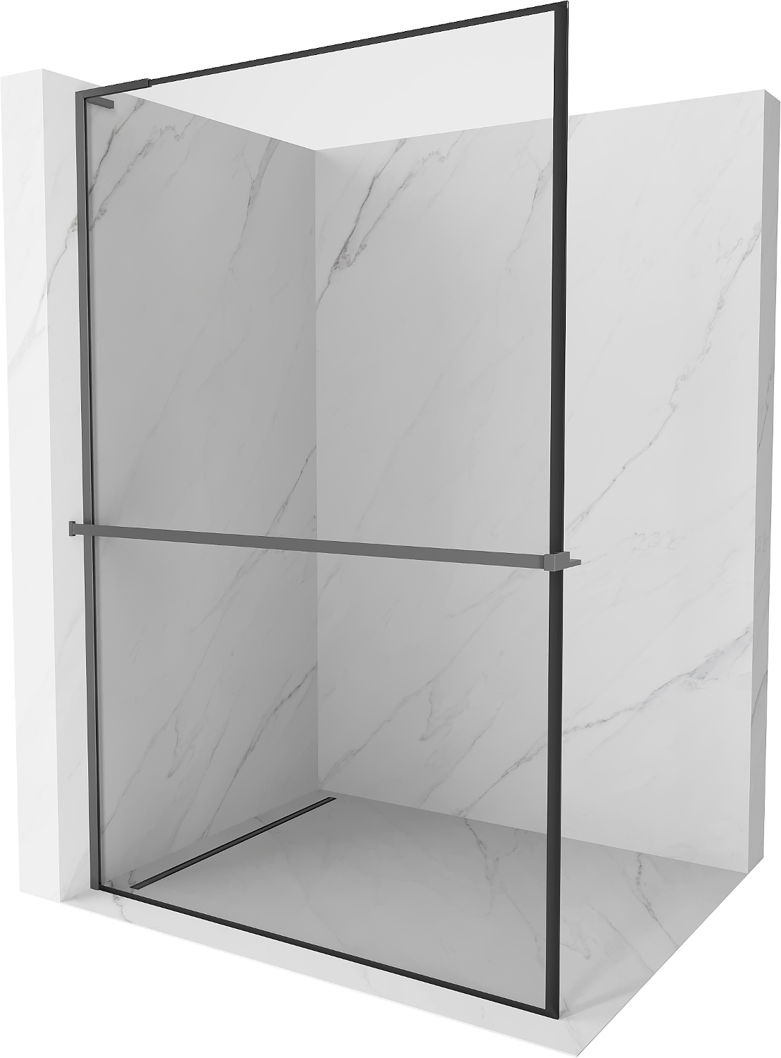 Mexen Kioto+ L ścianka prysznicowa z półką Walk-in 100 x 200 cm, czarny wzór, gun metal - 800-100-123-95-70