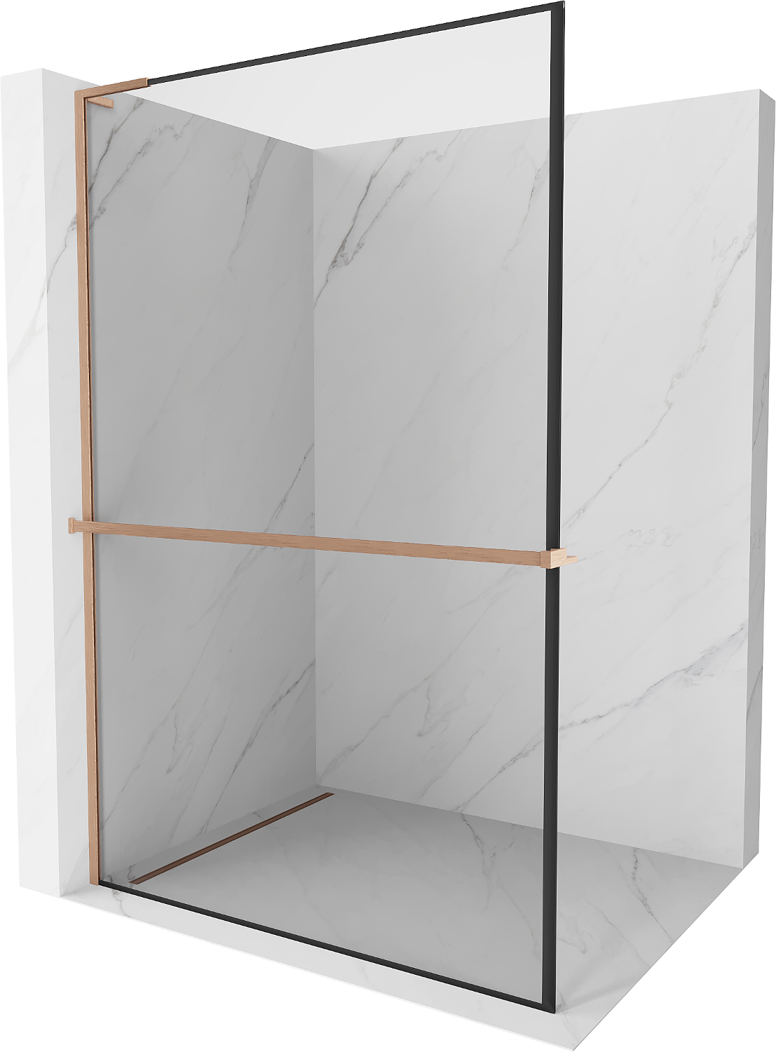 Mexen Kioto+ L ścianka prysznicowa z półką Walk-in 70 x 200 cm, czarny wzór, miedź szczotkowana - 800-070-123-65-70