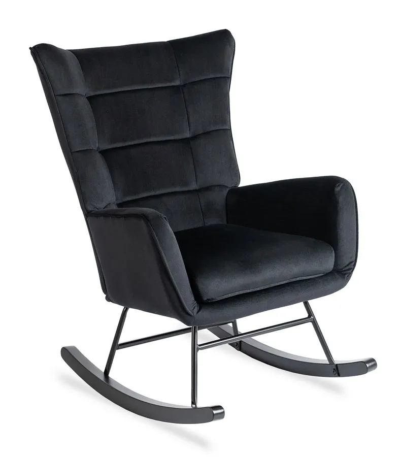 Czarny welurowy fotel bujany R6-B76