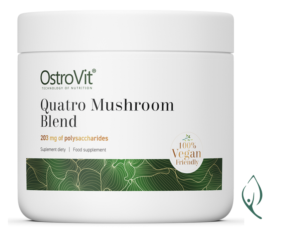 Quatro Mushroom Blend (Lakownica żółtawa, Soplówka jeżowata, Maczużnik chiński, Błyskoporek podkorowy) 100g OstroVit