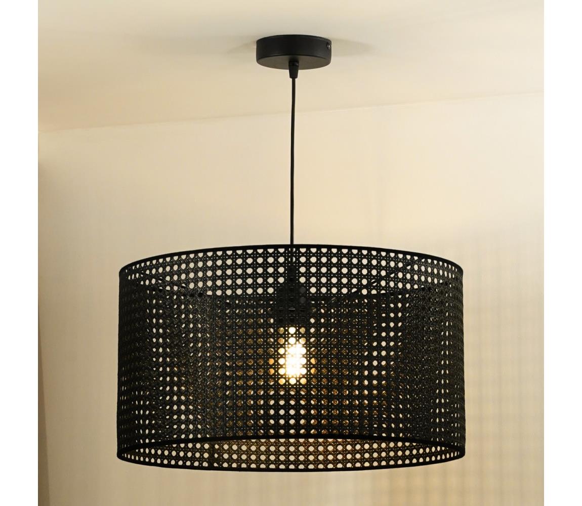 Duolla - Żyrandol na lince ROLLER RATTAN 1xE27/15W/230V śr. 45 cm czarny