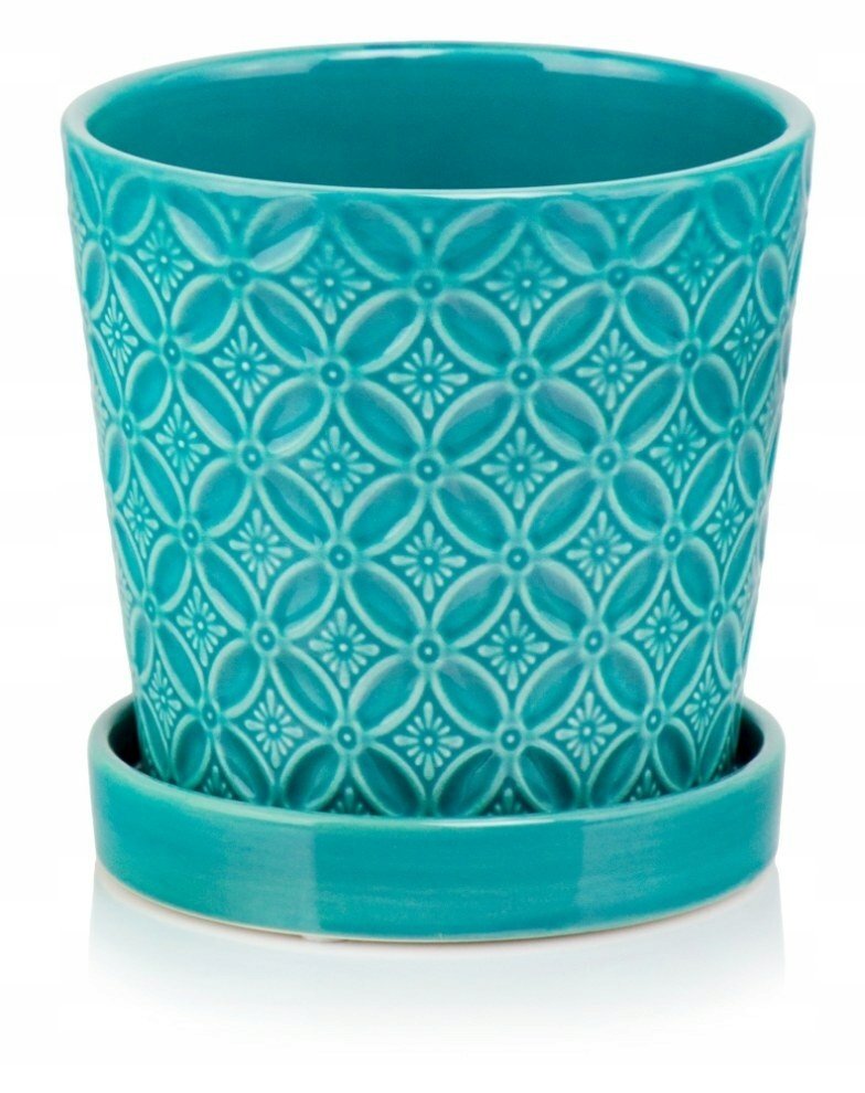 CERAMICZNA DONICZKA Z PODSTAWKĄ 15cm TURKUSOWA