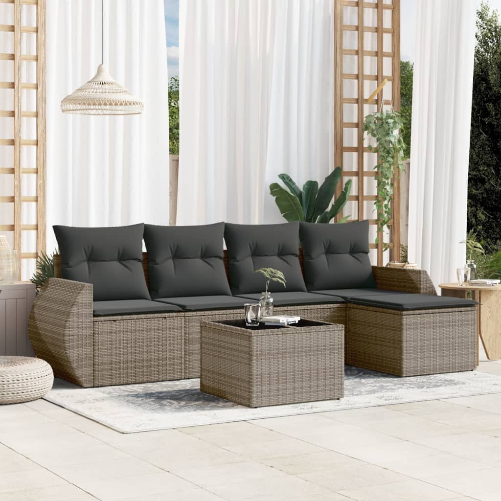 vidaXL 6-cz. zestaw mebli ogrodowych z poduszkami, szary, polirattan