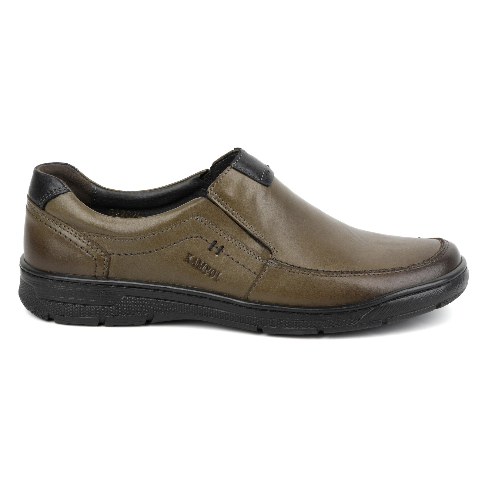Buty męskie skórzane casual wsuwane 58KAM oliwkowe - KAMPOL