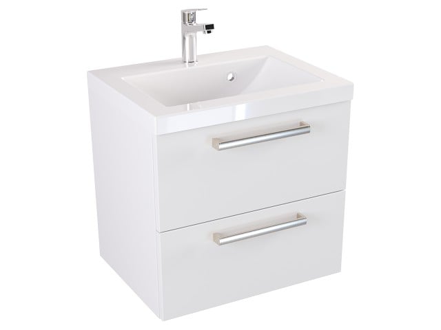 Szafka Wisząca Z Umywalką ATH 50 cm - Biały Mat - Uchwyty Stal Szczotkowana