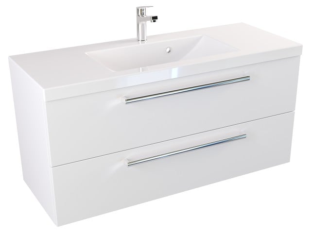 Szafka Wisząca Z Umywalką ATH 100 cm - Biały Mat - Uchwyty Chromowane