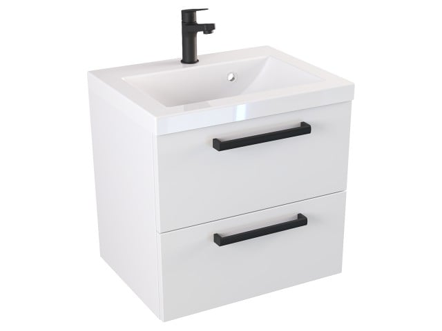 Szafka Wisząca Z Umywalką ATH 50 cm - Biały Mat - Uchwyty Czarne Matowe