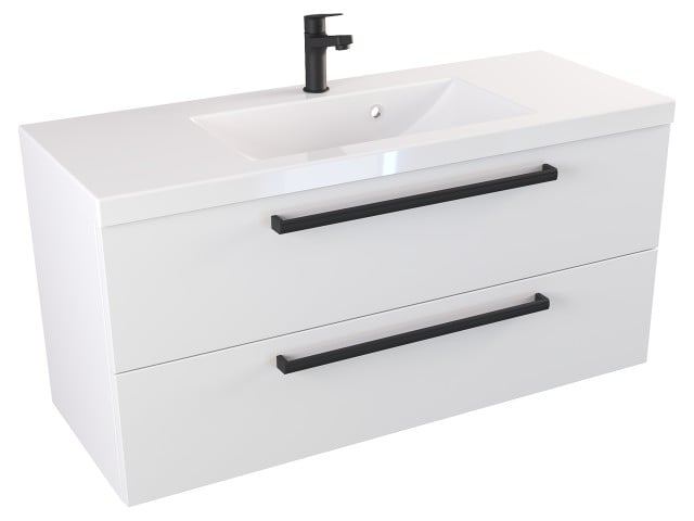 Szafka Wisząca Z Umywalką ATH 100 cm - Biały Mat - Uchwyty Czarne Matowe