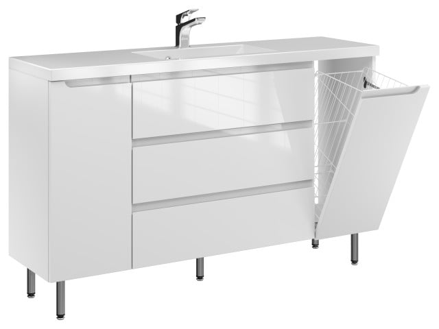 Szafka Stojąca Z Umywalką ETH 140 cm DK - Biały Wysoki Połysk