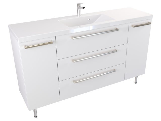 Szafka Stojąca Z Umywalką ATH 140 cm D - Biały Mat - Uchwyty Stal Szczotkowana