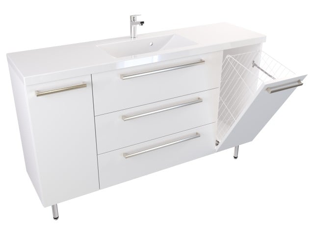 Szafka Stojąca Z Umywalką ATH 140 cm DK - Biały Mat - Uchwyty Stal Szczotkowana