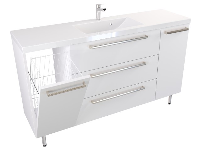 Szafka Stojąca Z Umywalką ATH 140 cm KD - Biały Mat - Uchwyty Stal Szczotkowana