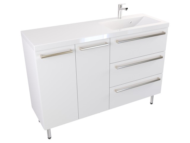 Szafka Stojąca Z Umywalką ATH 120 cm DS Prawa - Biały Mat - Uchwyty Stal Szczotkowana