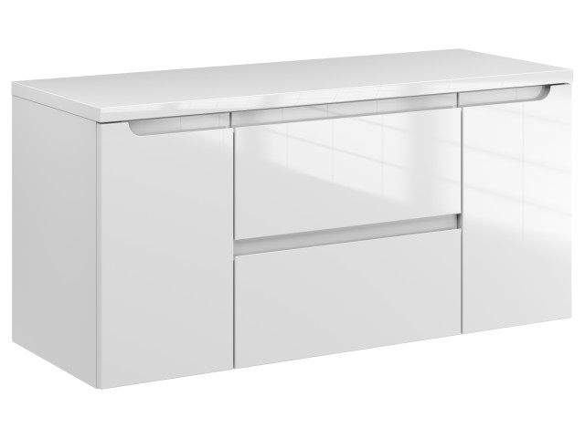 Szafka Wisząca Z Blatem ETH 100 cm D - Biały Wysoki Połysk