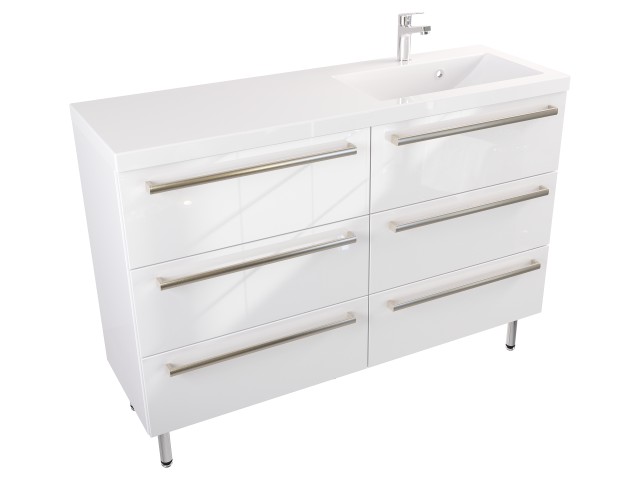 Szafka Stojąca Z Umywalką ATH 120 cm S Prawa - Biały Wysoki Połysk - Uchwyty Stal Szczotkowana