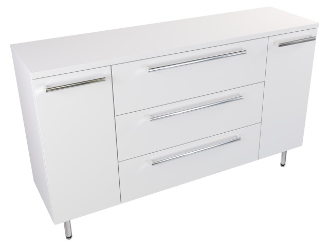 Szafka Stojąca Z Blatem ATH 140 cm DK - Biały Mat - Uchwyty Chromowane