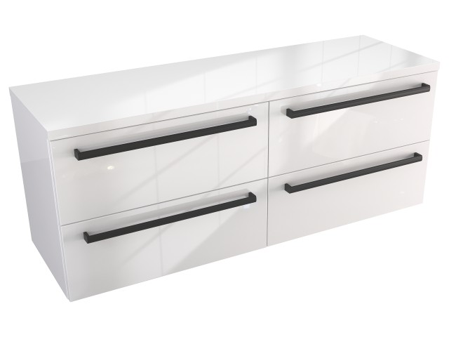 Szafka Wisząca Z Blatem ATH 120 cm DUO - Biały Wysoki Połysk - Uchwyty Czarne Matowe