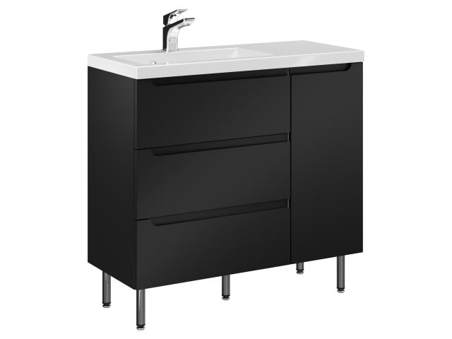 Szafka Stojąca Z Umywalką ETH 90 cm D Lewa - Czarny Mat