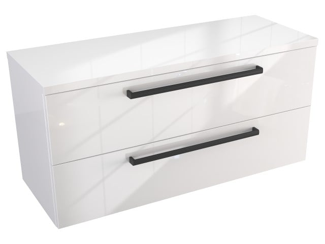 Szafka Wisząca Z Blatem ATH 100 cm - Biały Wysoki Połysk - Uchwyty Czarne Matowe