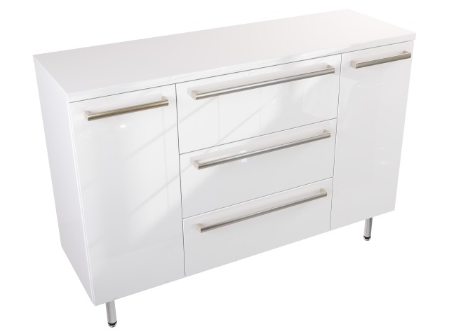 Szafka Stojąca Z Blatem ATH 120 cm KD - Biały Wysoki Połysk - Uchwyty Stal Szczotkowana