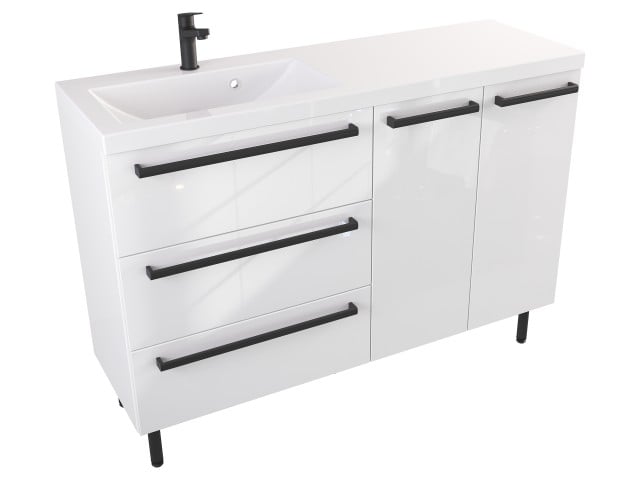 Szafka Stojąca Z Umywalką ATH 120 cm SD Lewa - Biały Wysoki Połysk - Uchwyty Czarne Matowe