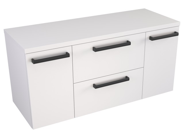 Szafka Wisząca Z Blatem ATH 100 cm D - Biały Mat - Uchwyty Czarne Matowe