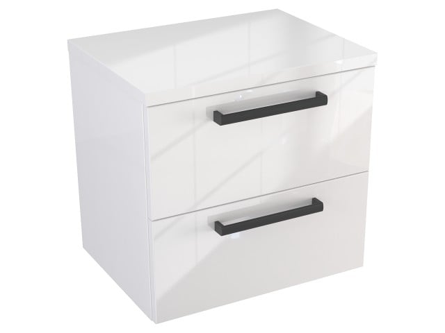 Szafka Wisząca Z Blatem ATH 50 cm - Biały Wysoki Połysk - Uchwyty Czarne Matowe