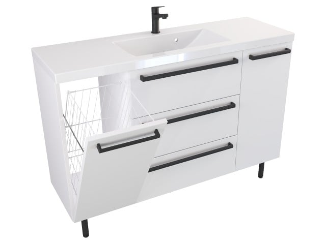 Szafka Stojąca Z Umywalką ATH 120 cm KD - Biały Mat - Uchwyty Czarne Matowe