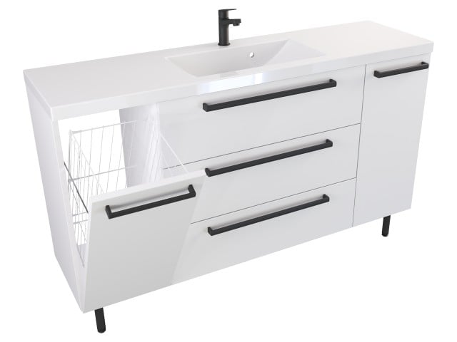 Szafka Stojąca Z Umywalką ATH 140 cm KD - Biały Mat - Uchwyty Czarne Matowe